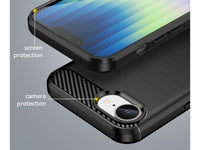 Flexible Handy Schutzhülle mit gebürster Carbon Textur auf der Rückseite für zum Schutz des Apple iPhone 16e  Display und Gehäuse Case in schwarz von Screenguard