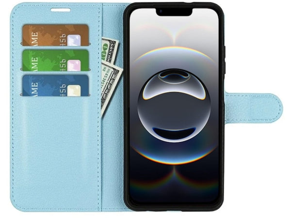 Lederhülle Portemonnaie Karten Ledertasche für Apple iPhone 16e in hellblau von Screenguard
