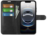 Lederhülle Portemonnaie Karten Ledertasche für Apple iPhone 16e in schwarz von Screenguard