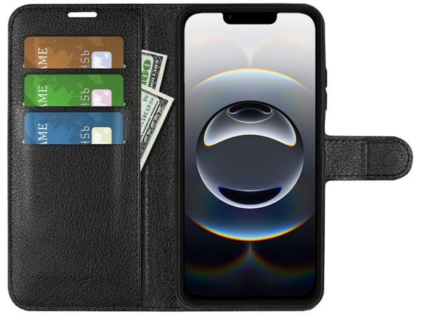 Lederhülle Portemonnaie Karten Ledertasche für Apple iPhone 16e in schwarz von Screenguard