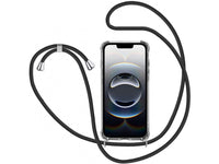 Necklace Handy Hülle mit Kordel Kette schwarz zum Tragen des Apple iPhone 16e am Körper wie Handtasche Lanyard, stabil mit erhöhten Rändern und Kanten in transparent von Screenguard