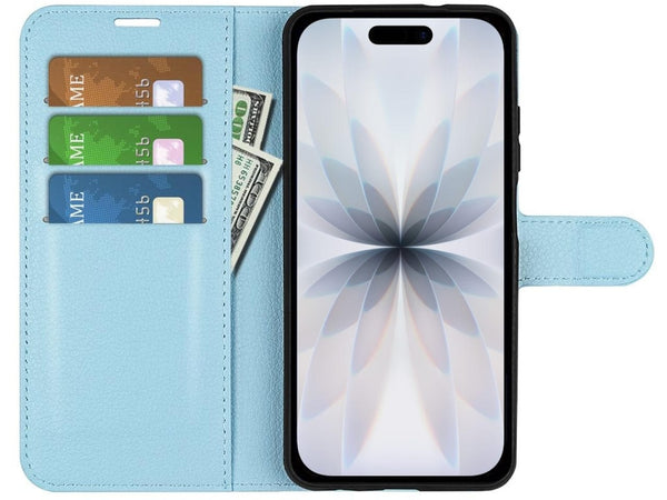 Lederhülle Portemonnaie Karten Ledertasche für Apple iPhone 17 in hellblau von Screenguard