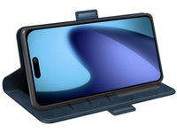 Veganes Flip Case Leder Etui Hülle mit Karten Fächer und Sichtfenster für Apple iPhone 17 in dunkelblau von Screenguard