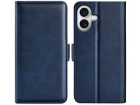 Veganes Flip Case Leder Etui Hülle mit Karten Fächer und Sichtfenster für Apple iPhone 17 in dunkelblau von Screenguard