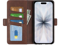Veganes Flip Case Leder Etui Hülle mit Karten Fächer und Sichtfenster für Apple iPhone 17 in mokka von Screenguard