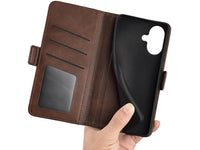Veganes Flip Case Leder Etui Hülle mit Karten Fächer und Sichtfenster für Apple iPhone 17 in mokka von Screenguard