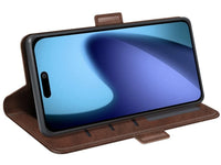 Veganes Flip Case Leder Etui Hülle mit Karten Fächer und Sichtfenster für Apple iPhone 17 in mokka von Screenguard