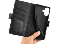 Veganes Flip Case Leder Etui Hülle mit Karten Fächer und Sichtfenster für Apple iPhone 17 in schwarz von Screenguard