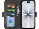 Veganes Flip Case Leder Etui Hülle mit Karten Fächer und Sichtfenster für Apple iPhone 17 in schwarz von Screenguard