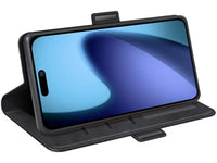 Veganes Flip Case Leder Etui Hülle mit Karten Fächer und Sichtfenster für Apple iPhone 17 in schwarz von Screenguard