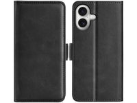 Veganes Flip Case Leder Etui Hülle mit Karten Fächer und Sichtfenster für Apple iPhone 17 in schwarz von Screenguard