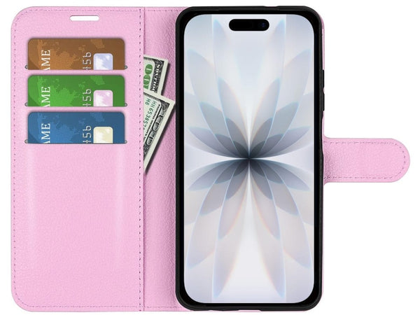 Lederhülle Portemonnaie Karten Ledertasche für Apple iPhone 17 in rosa von Screenguard