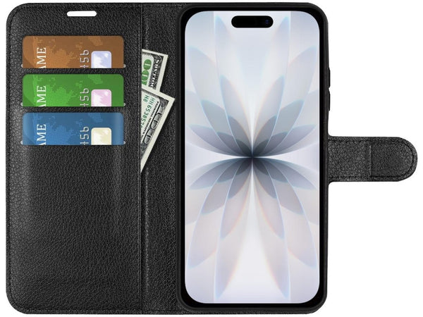 Lederhülle Portemonnaie Karten Ledertasche für Apple iPhone 17 in schwarz von Screenguard