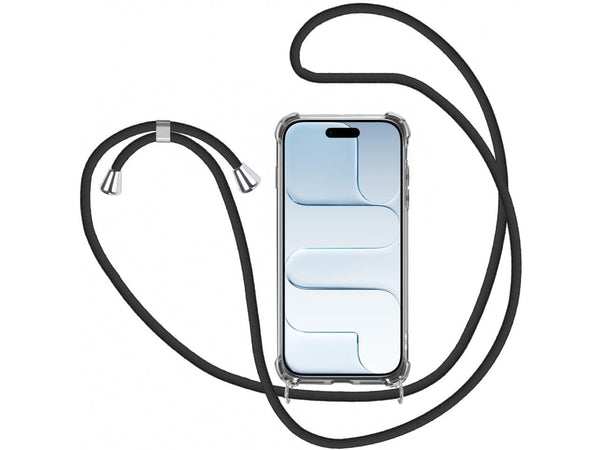 Necklace Handy Hülle mit Kordel Kette schwarz zum Tragen des Apple iPhone 17 am Körper wie Handtasche Lanyard, stabil mit erhöhten Rändern und Kanten in transparent von Screenguard