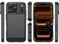 Flexible Handy Schutzhülle mit gebürster Carbon Textur auf der Rückseite für zum Schutz des Apple iPhone 17 Pro  Display und Gehäuse Case in schwarz von Screenguard