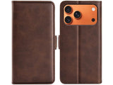 Veganes Flip Case Leder Etui Hülle mit Karten Fächer und Sichtfenster für Apple iPhone 17 Pro in mokka von Screenguard