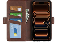Veganes Flip Case Leder Etui Hülle mit Karten Fächer und Sichtfenster für Apple iPhone 17 Pro in mokka von Screenguard