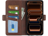 Veganes Flip Case Leder Etui Hülle mit Karten Fächer und Sichtfenster für Apple iPhone 17 Pro in mokka von Screenguard