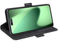 Veganes Flip Case Leder Etui Hülle mit Karten Fächer und Sichtfenster für Apple iPhone 17 Pro in schwarz von Screenguard
