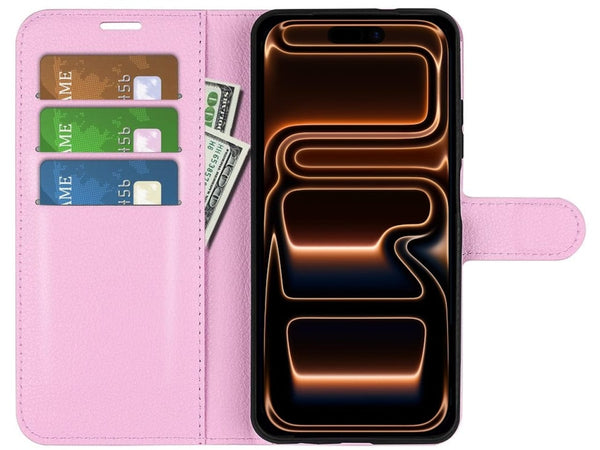 Lederhülle Portemonnaie Karten Ledertasche für Apple iPhone 17 Pro in rosa von Screenguard