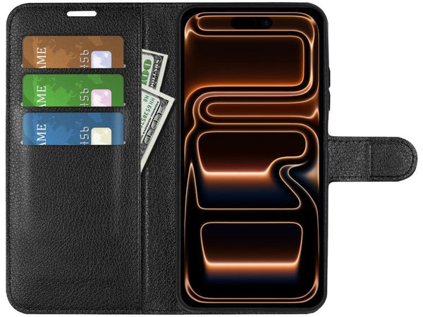 Lederhülle Portemonnaie Karten Ledertasche für Apple iPhone 17 Pro in schwarz von Screenguard