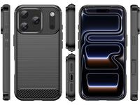 Flexible Handy Schutzhülle mit gebürster Carbon Textur auf der Rückseite für zum Schutz des Apple iPhone 17 Pro Max  Display und Gehäuse Case in schwarz von Screenguard