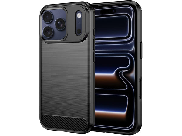 Flexible Handy Schutzhülle mit gebürster Carbon Textur auf der Rückseite für zum Schutz des Apple iPhone 17 Pro Max  Display und Gehäuse Case in schwarz von Screenguard