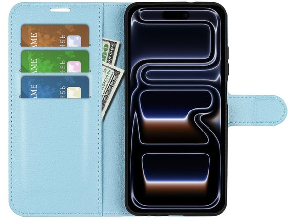 Lederhülle Portemonnaie Karten Ledertasche für Apple iPhone 17 Pro Max in hellblau von Screenguard