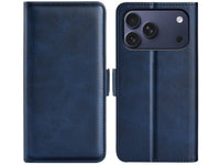 Veganes Flip Case Leder Etui Hülle mit Karten Fächer und Sichtfenster für Apple iPhone 17 Pro Max in dunkelblau von Screenguard