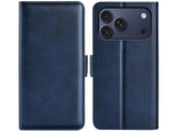 Veganes Flip Case Leder Etui Hülle mit Karten Fächer und Sichtfenster für Apple iPhone 17 Pro Max in dunkelblau von Screenguard