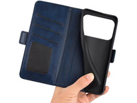 Veganes Flip Case Leder Etui Hülle mit Karten Fächer und Sichtfenster für Apple iPhone 17 Pro Max in dunkelblau von Screenguard