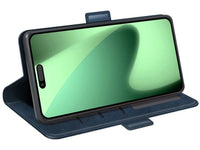 Veganes Flip Case Leder Etui Hülle mit Karten Fächer und Sichtfenster für Apple iPhone 17 Pro Max in dunkelblau von Screenguard