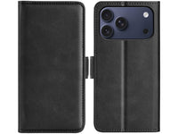 Veganes Flip Case Leder Etui Hülle mit Karten Fächer und Sichtfenster für Apple iPhone 17 Pro Max in schwarz von Screenguard