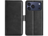 Veganes Flip Case Leder Etui Hülle mit Karten Fächer und Sichtfenster für Apple iPhone 17 Pro Max in schwarz von Screenguard