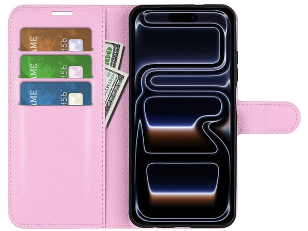 Lederhülle Portemonnaie Karten Ledertasche für Apple iPhone 17 Pro Max in rosa von Screenguard
