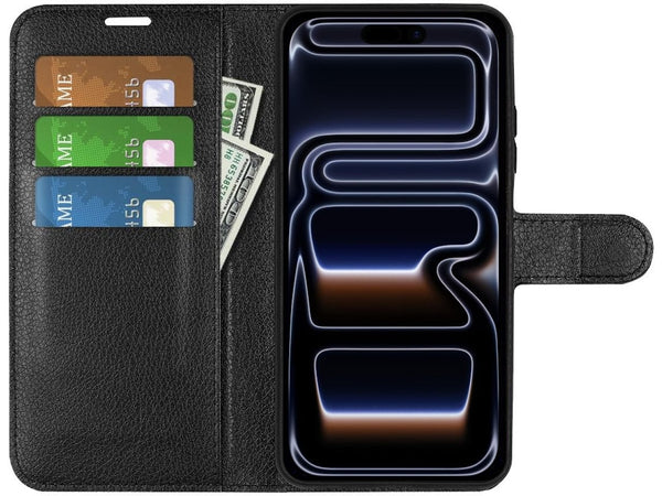 Lederhülle Portemonnaie Karten Ledertasche für Apple iPhone 17 Pro Max in schwarz von Screenguard