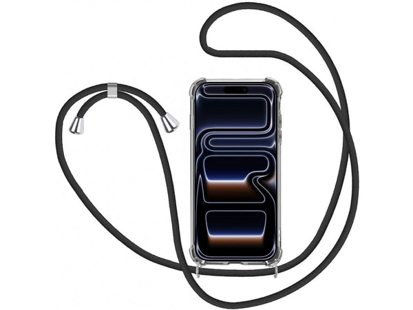 Necklace Handy Hülle mit Kordel Kette schwarz zum Tragen des Apple iPhone 17 Pro Max am Körper wie Handtasche Lanyard, stabil mit erhöhten Rändern und Kanten in transparent von Screenguard