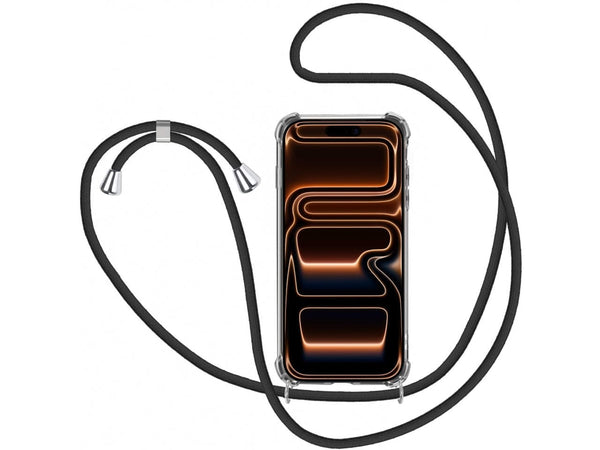 Necklace Handy Hülle mit Kordel Kette schwarz zum Tragen des Apple iPhone 17 Pro am Körper wie Handtasche Lanyard, stabil mit erhöhten Rändern und Kanten in transparent von Screenguard