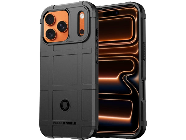 Widerstandsfähige, stabile Outdoor Sport Hülle für das Apple iPhone 17 Pro für Handwerker, Baustelle, Business, äusserst stabil mit erhöhten Rändern und Kanten in schwarz von Screenguard