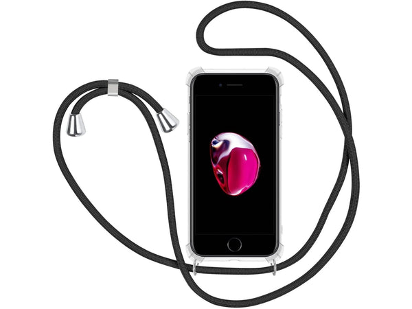 Necklace Handy Hülle mit Kordel Kette schwarz zum Tragen des Apple iPhone 7 am Körper wie Handtasche Lanyard, stabil mit erhöhten Rändern und Kanten in transparent von Screenguard