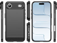 Flexible Handy Schutzhülle mit gebürster Carbon Textur auf der Rückseite für zum Schutz des Apple iPhone Air  Display und Gehäuse Case in schwarz von Screenguard