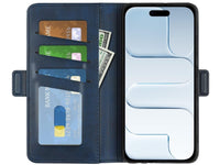 Veganes Flip Case Leder Etui Hülle mit Karten Fächer und Sichtfenster für Apple iPhone Air in dunkelblau von Screenguard