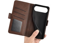 Veganes Flip Case Leder Etui Hülle mit Karten Fächer und Sichtfenster für Apple iPhone Air in mokka von Screenguard