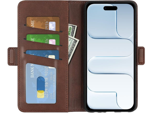 Veganes Flip Case Leder Etui Hülle mit Karten Fächer und Sichtfenster für Apple iPhone Air in mokka von Screenguard