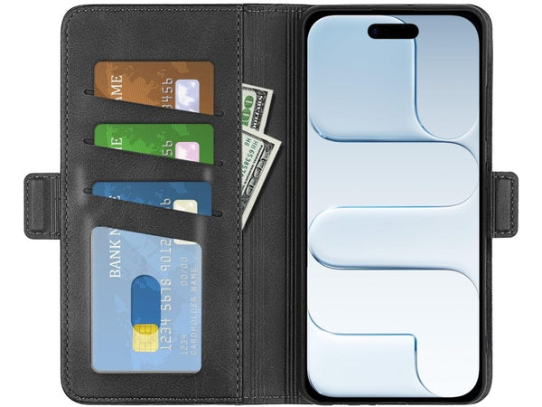 Veganes Flip Case Leder Etui Hülle mit Karten Fächer und Sichtfenster für Apple iPhone Air in schwarz von Screenguard