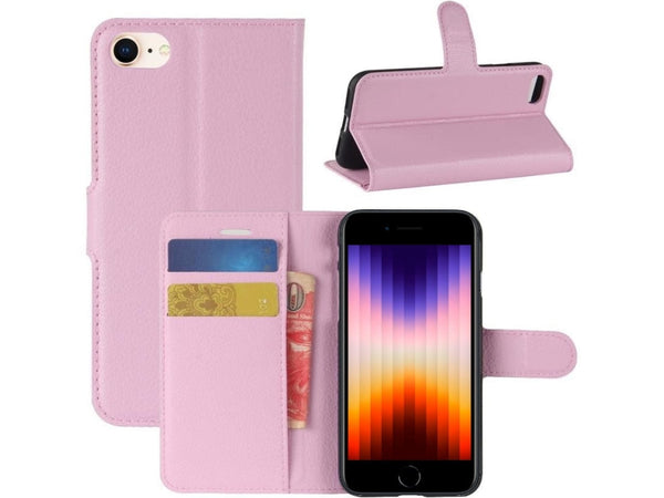 Lederhülle Portemonnaie Karten Ledertasche für Apple iPhone SE 2022 in rosa von Screenguard