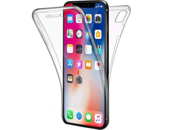 Vollständige 360 Grad Rundum Gummi TPU Hülle zum beidseitigen Schutz des Apple iPhone X Display und Gehäuse in transparent von Screenguard