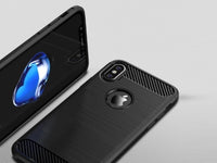 Flexible Handy Schutzhülle mit gebürster Carbon Textur auf der Rückseite für zum Schutz des Apple iPhone XR  Display und Gehäuse Case in schwarz von Screenguard