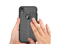 Soft TPU Case mit Design aus feinem veganen Leder für Apple iPhone XR stabil mit erhöhten Rändern und Kanten in schwarz von Screenguard