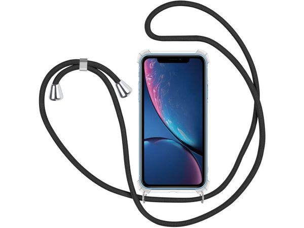 Necklace Handy Hülle mit Kordel Kette schwarz zum Tragen des Apple iPhone XR am Körper wie Handtasche Lanyard, stabil mit erhöhten Rändern und Kanten in transparent von Screenguard